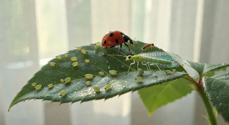農作物中使用天敵建立平衡的生態害蟲管理系統示意