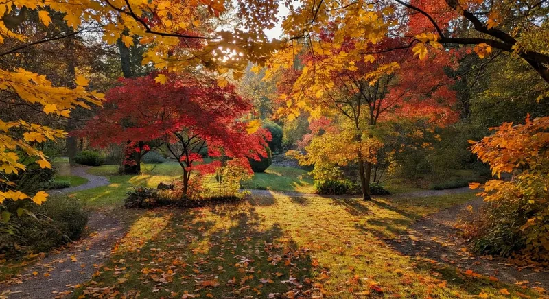 秋季花園的溫暖色調：金色與緋紅的季節變幻