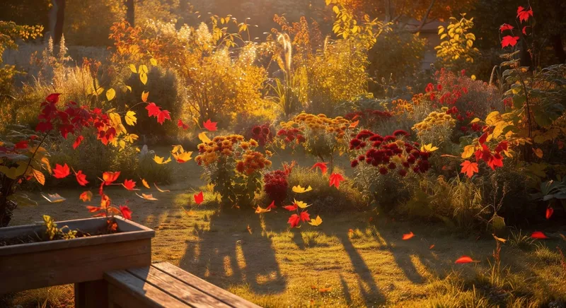 秋季花園展示金色與緋紅的溫暖色調變化