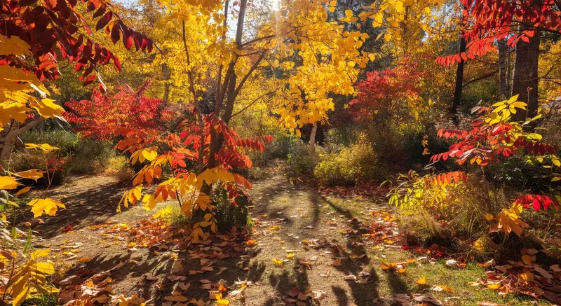 秋季花園展示金色與緋紅的溫暖色調變化