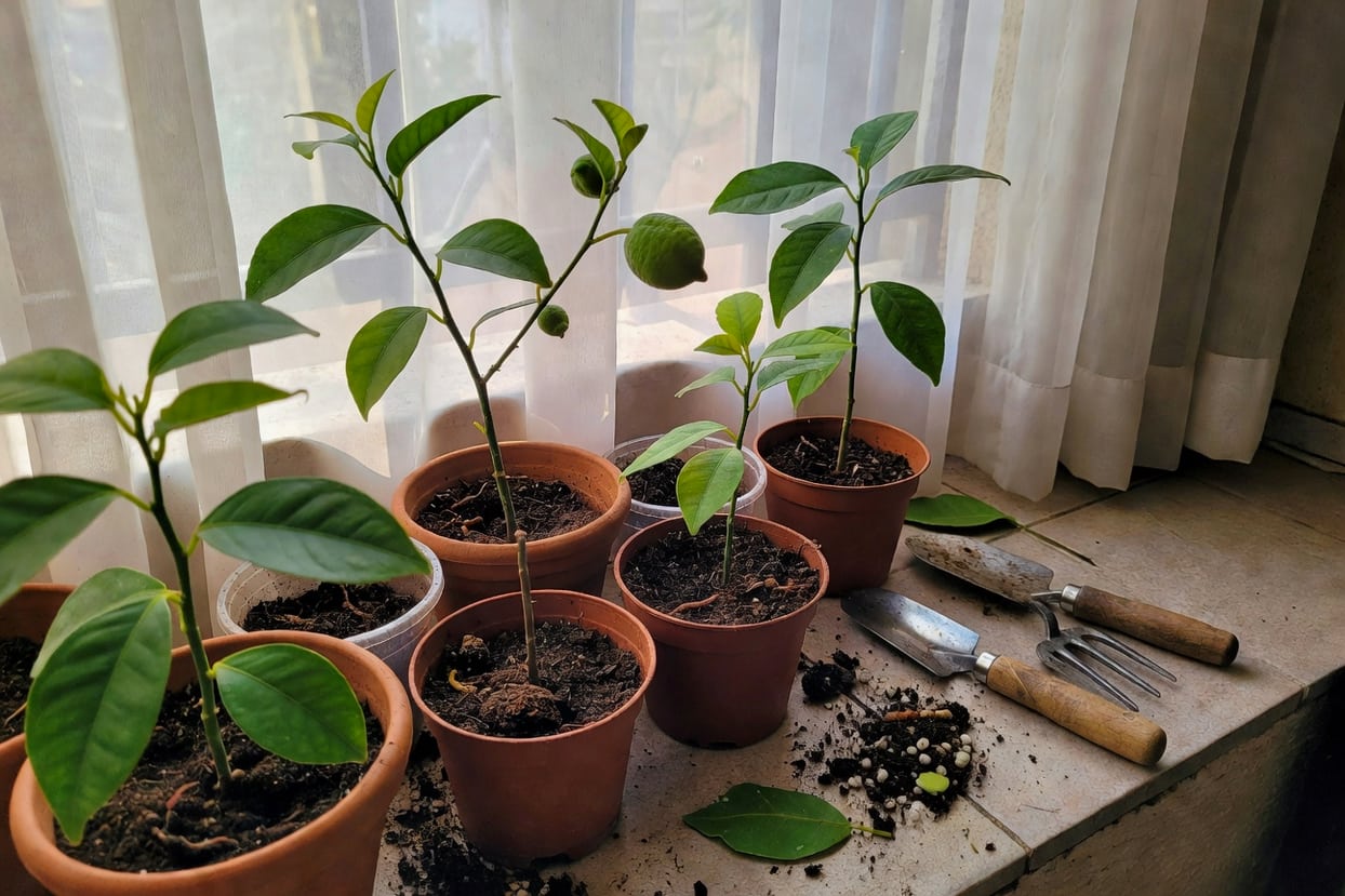 陽台上澆水照顧盆栽檸檬樹的日常維護技巧圖示