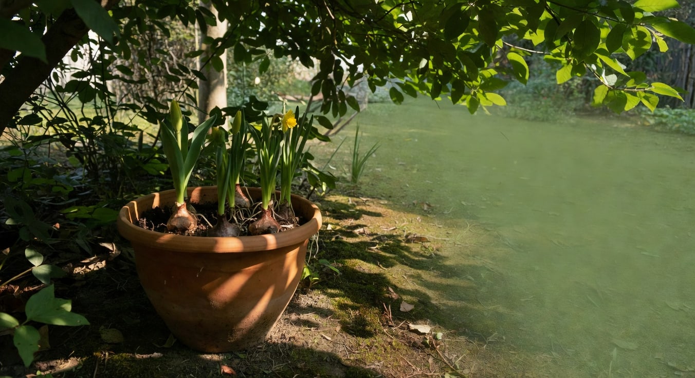 多樣容器設計應用於球根花卉,強調美學布局和實用種植策略。