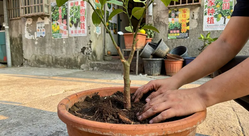 展示柑橘樹的生長進程,從選苗到種植的步驟