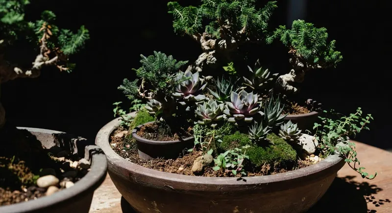 創意組合盆栽，融合不同植物的生長與美學元素