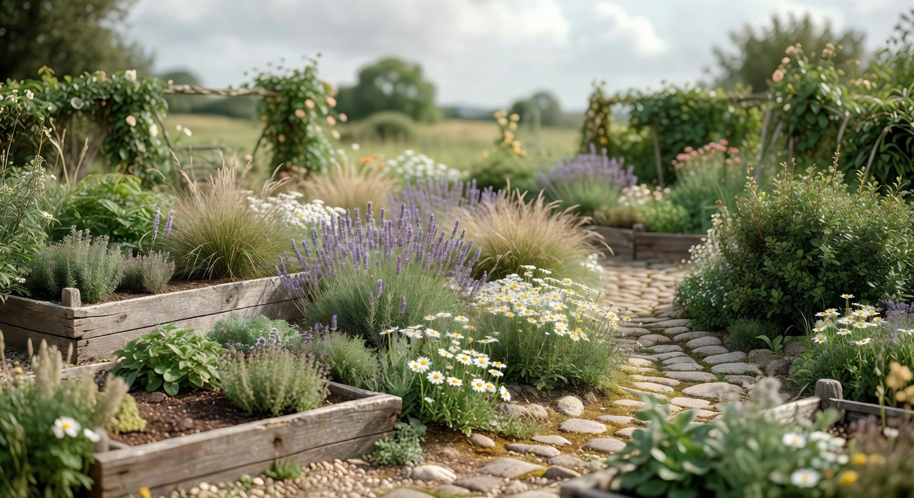 呈現鄉村風格花園的設計靈感與植栽選擇的實例圖片