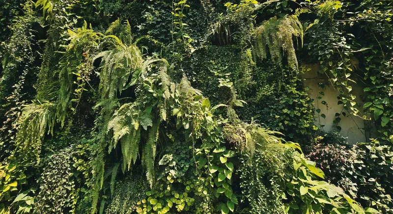 綠牆設計以藤蔓為主，展現垂直綠化的生命活力與藝術美感。