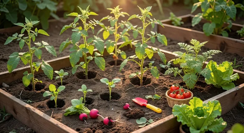 兒童在小菜園種植和收割的溫馨場景，展示適合小孩的規模與操作