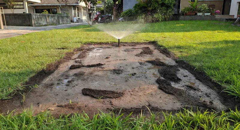 草坪修復步驟,展示補種和養護的過程
