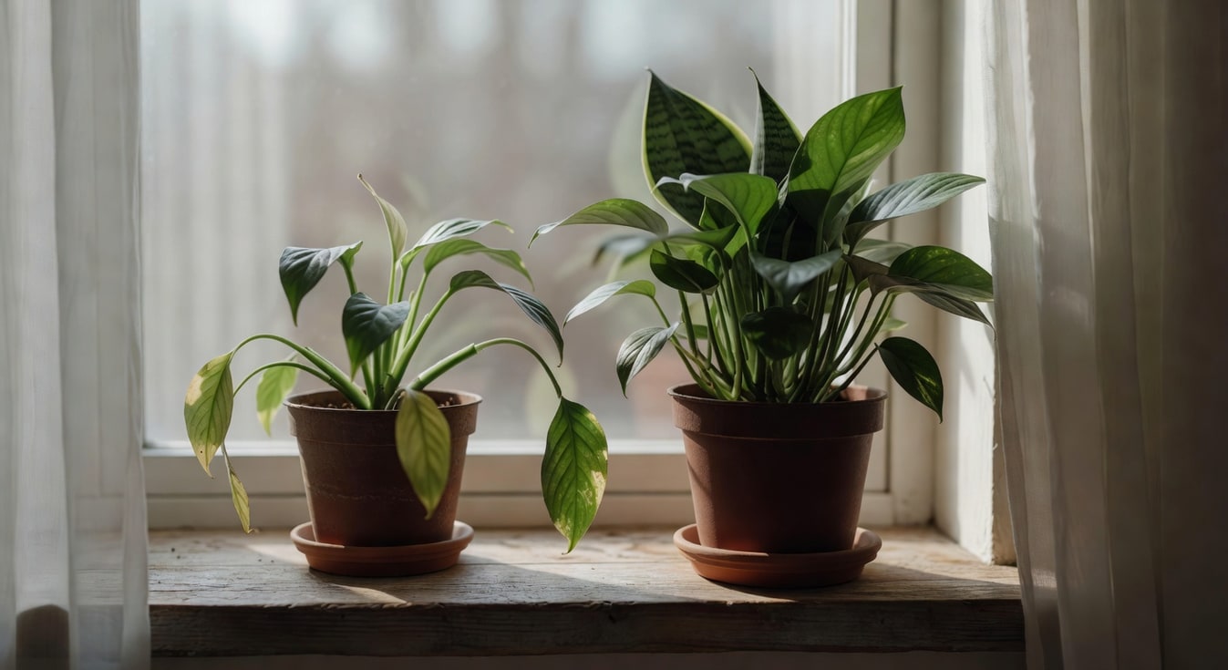 對策一:使用LED補光燈照射室內植物示意