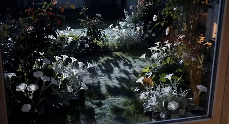 月光照耀夜間花園,創造光影交織的夢幻詩意世界