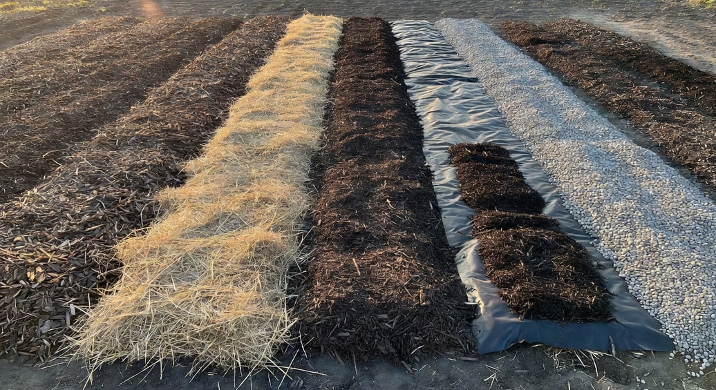 這張圖表比較不同護根材料的性能指標與成本差異，便於選用。