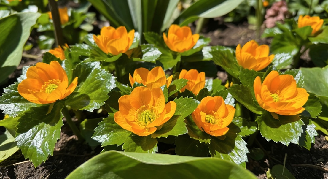 金蓮花鮮豔橙黃色花朵點綴翠綠葉片,展示花朵和葉片的可食用特色(18字)