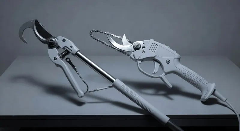 高枝剪與電動修枝鋸握法切割姿勢對比圖