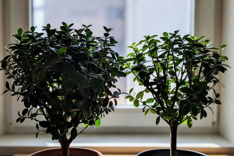 未修剪與已修剪灌木對比圖，強調內部光線透穿的明顯差異（15字）