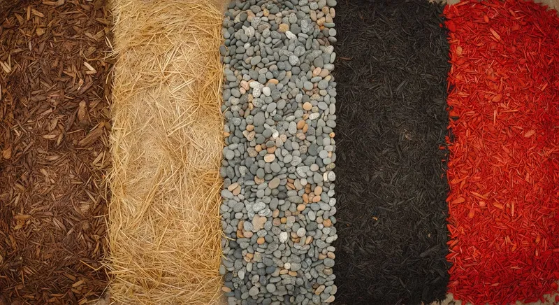 五種護根覆蓋材料的色澤與質感對比圖