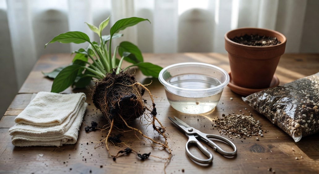 根腐病急救方法圖解:移除病變根部並更換排水良好的土壤