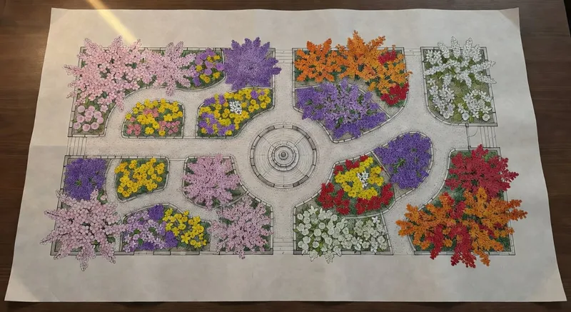 香氣花園平面圖標示各季節香花佈局與位置