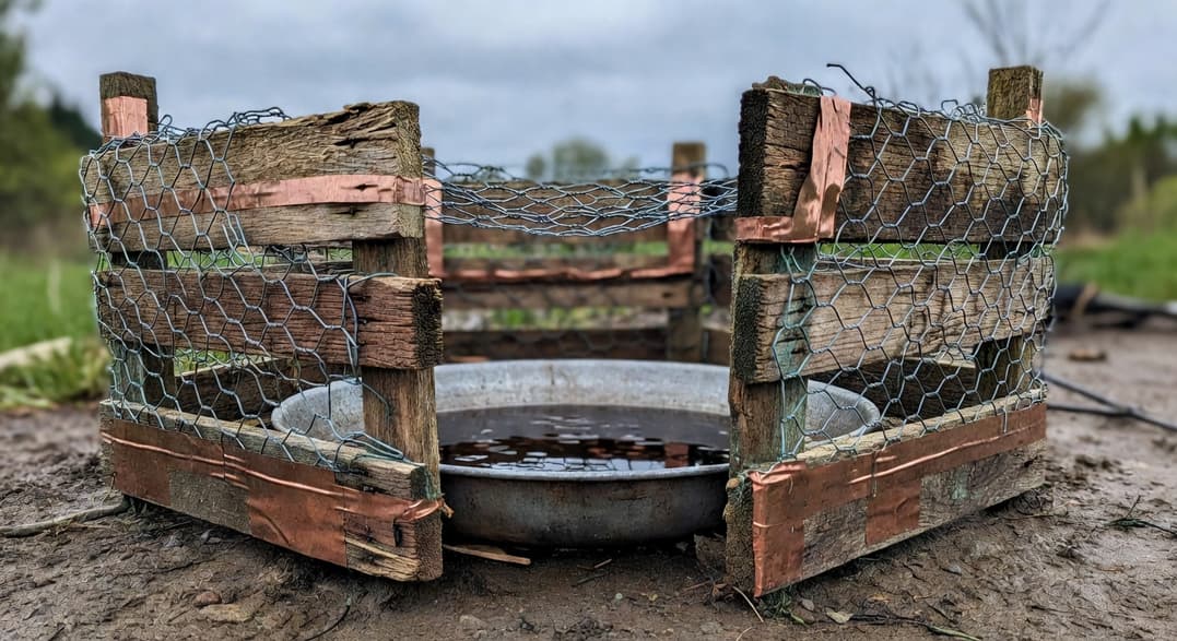 銅帶防護、粗糙材料圍護與啤酒陷阱的安裝示意圖展示