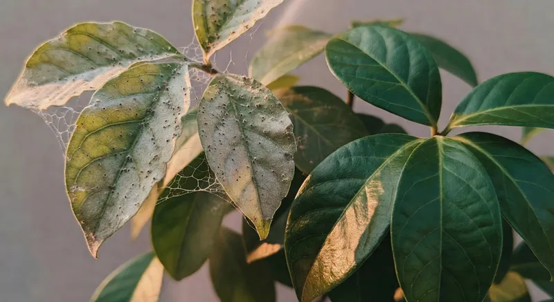 紅蜘蛛侵害葉片與完整葉片的對比,清晰呈現褪色和網紋