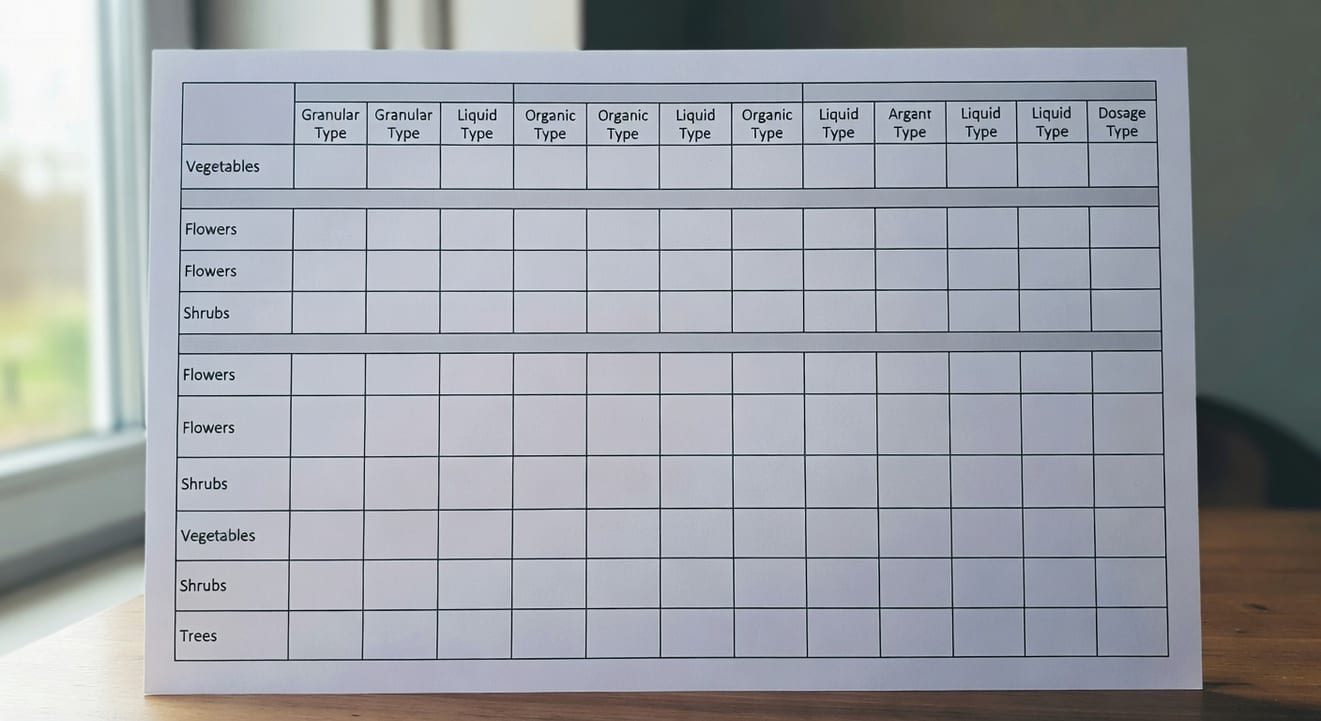 春季植物施肥時程表：不同類型施肥時間、肥料種類和用量比較圖