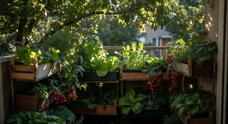 小空間垂直種植示意圖：公寓陽台打造新鮮蔬菜園的實例。