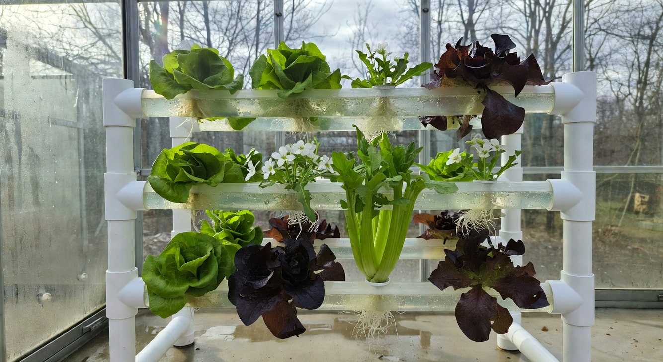 花園展示水耕原理與冬天優勢的操作細節和自然美